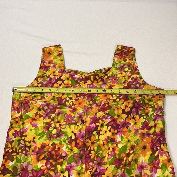 Vintage 60s 70s Psychedelic Mod Bell Bottom Jumpsuit Floral Pink Red Yellow - Picture 5 of 15